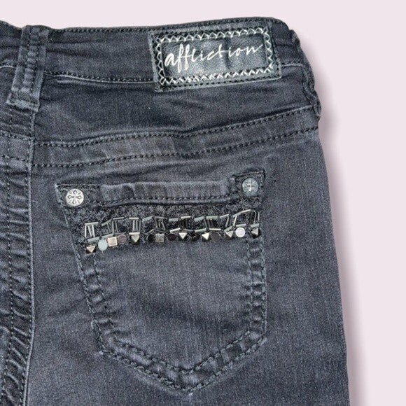 Affliction Raquel Low Rise Black Skinny Jeans Beaded Denim Womens Size 25 - Picture 4 of 12